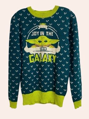 Star Wars Joy In The Galaxy Pullover Sweater Size S Baby Yoda Cozy Green Holiday